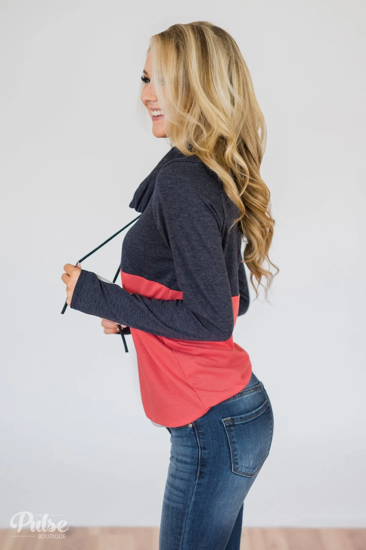 Color Block Cowl Neck- Navy & Coral