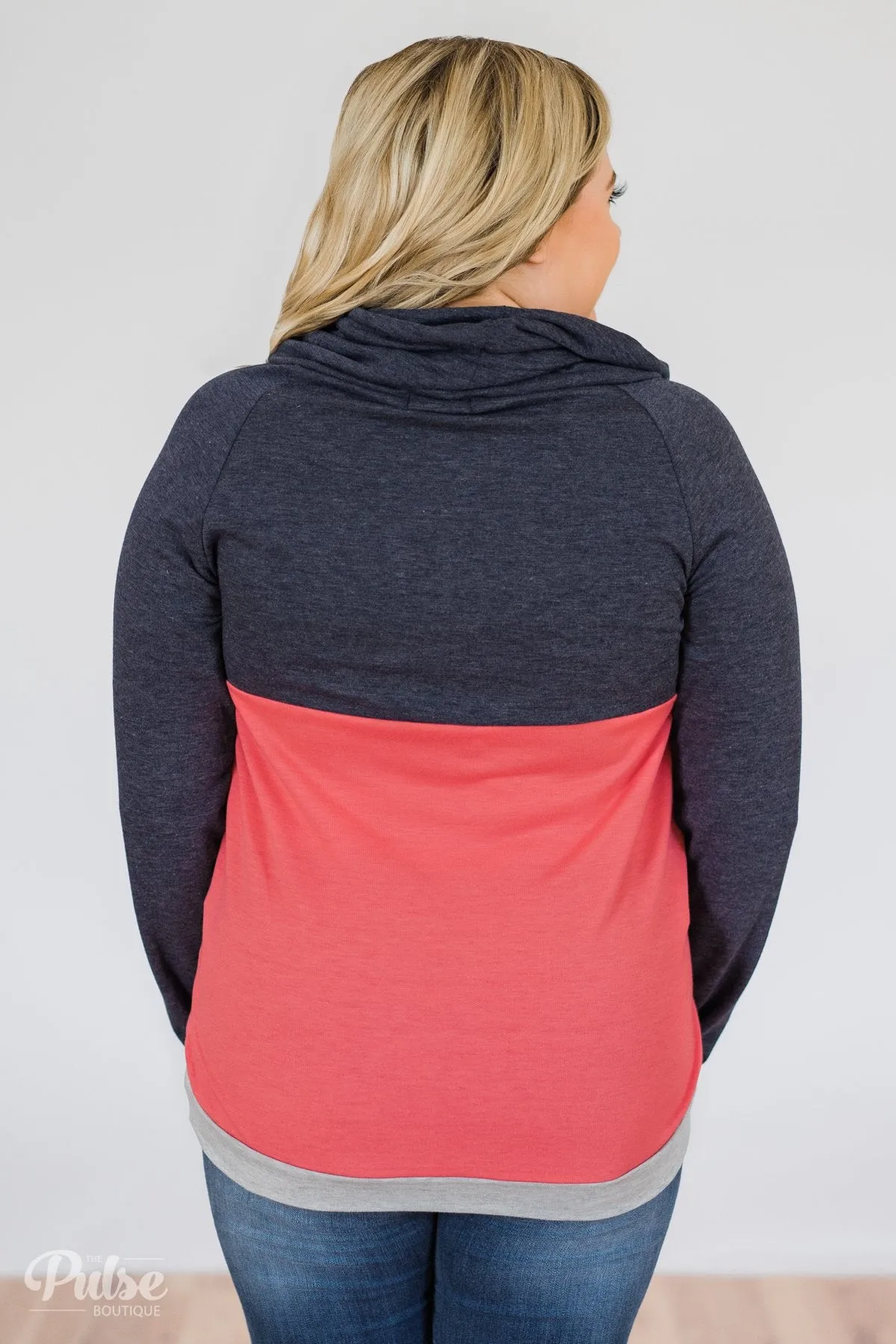 Color Block Cowl Neck- Navy & Coral