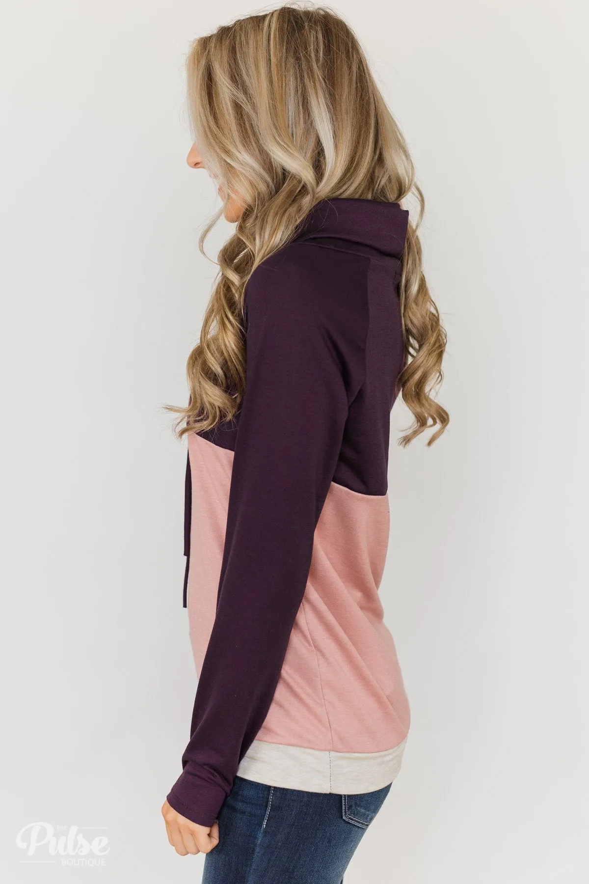 Color Block Cowl Neck- Purple & Blush