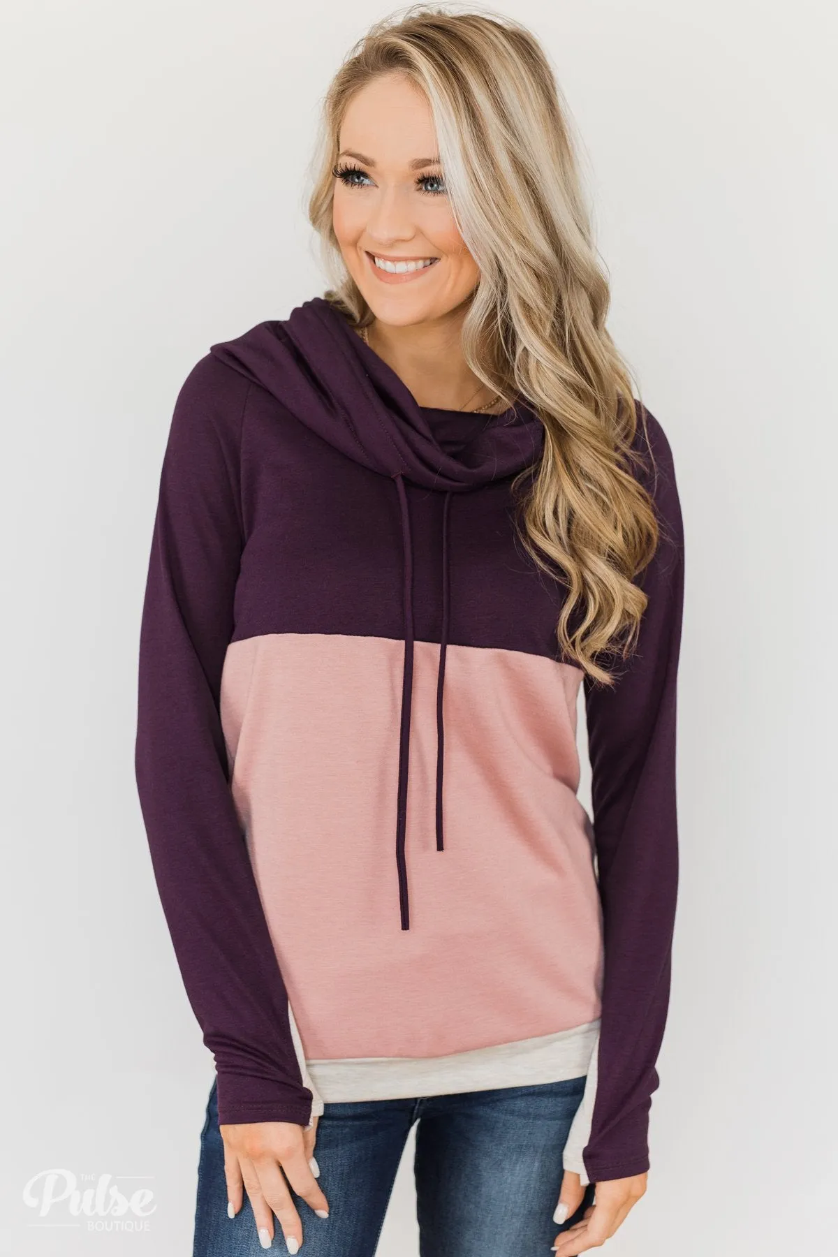 Color Block Cowl Neck- Purple & Blush