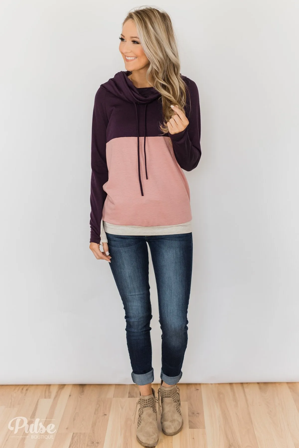 Color Block Cowl Neck- Purple & Blush