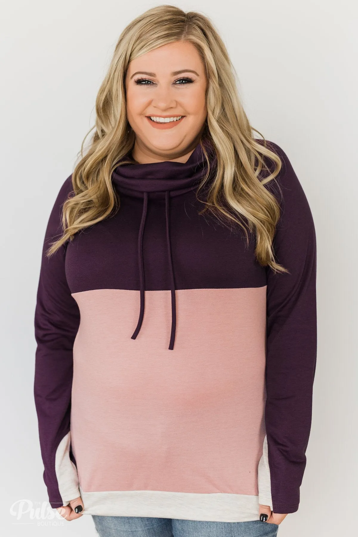 Color Block Cowl Neck- Purple & Blush