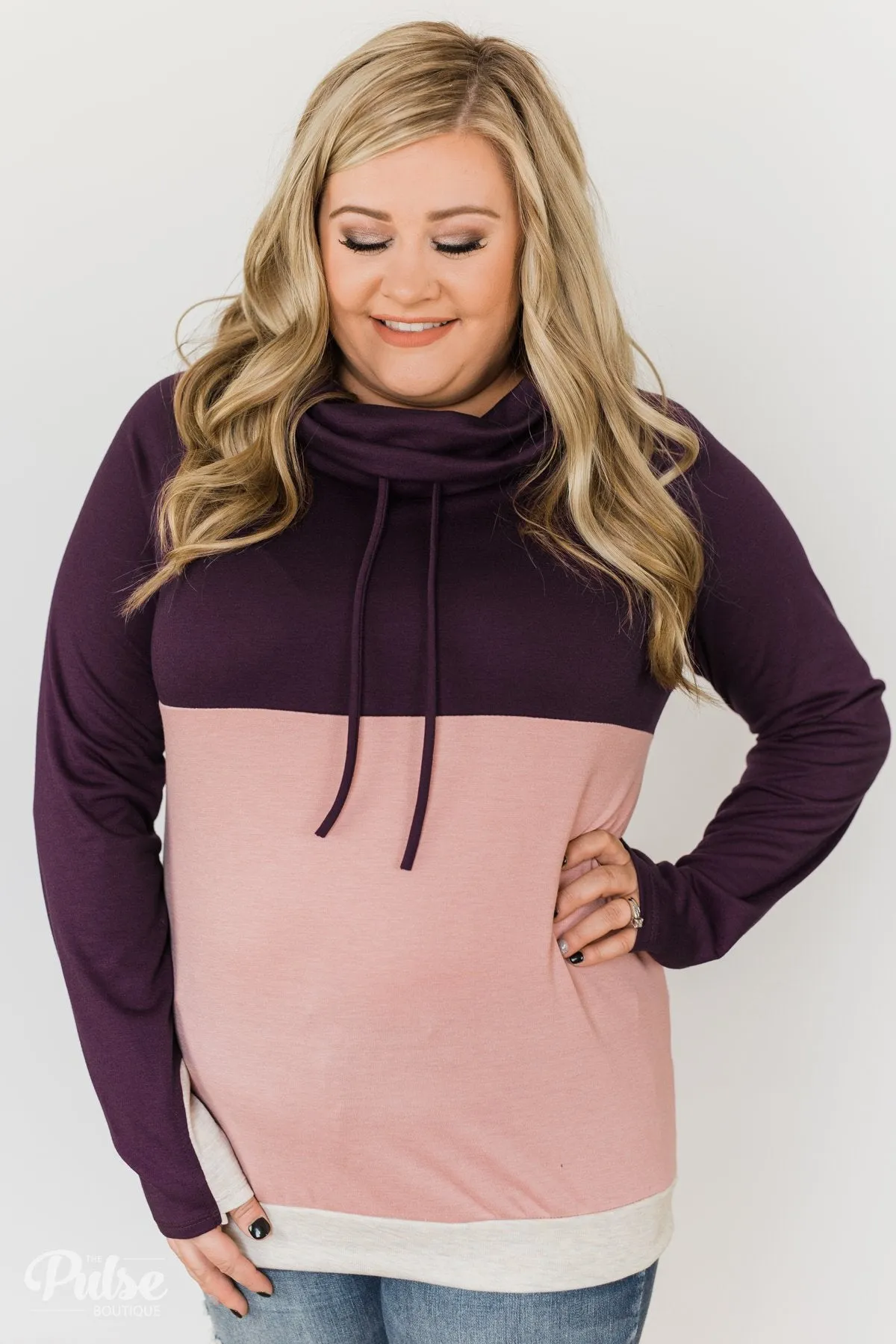 Color Block Cowl Neck- Purple & Blush