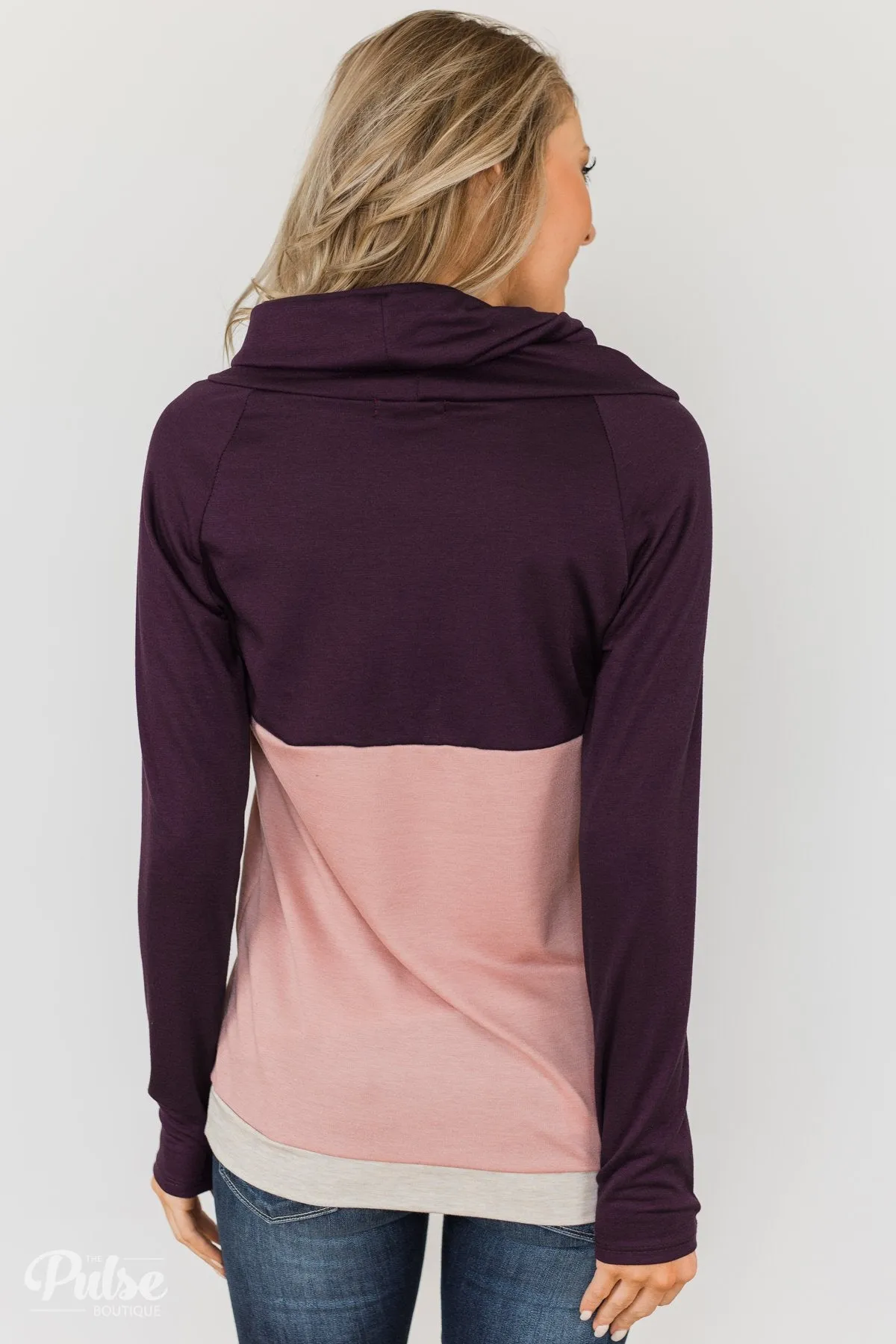 Color Block Cowl Neck- Purple & Blush