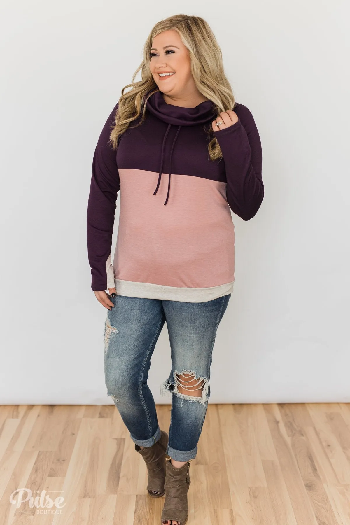 Color Block Cowl Neck- Purple & Blush