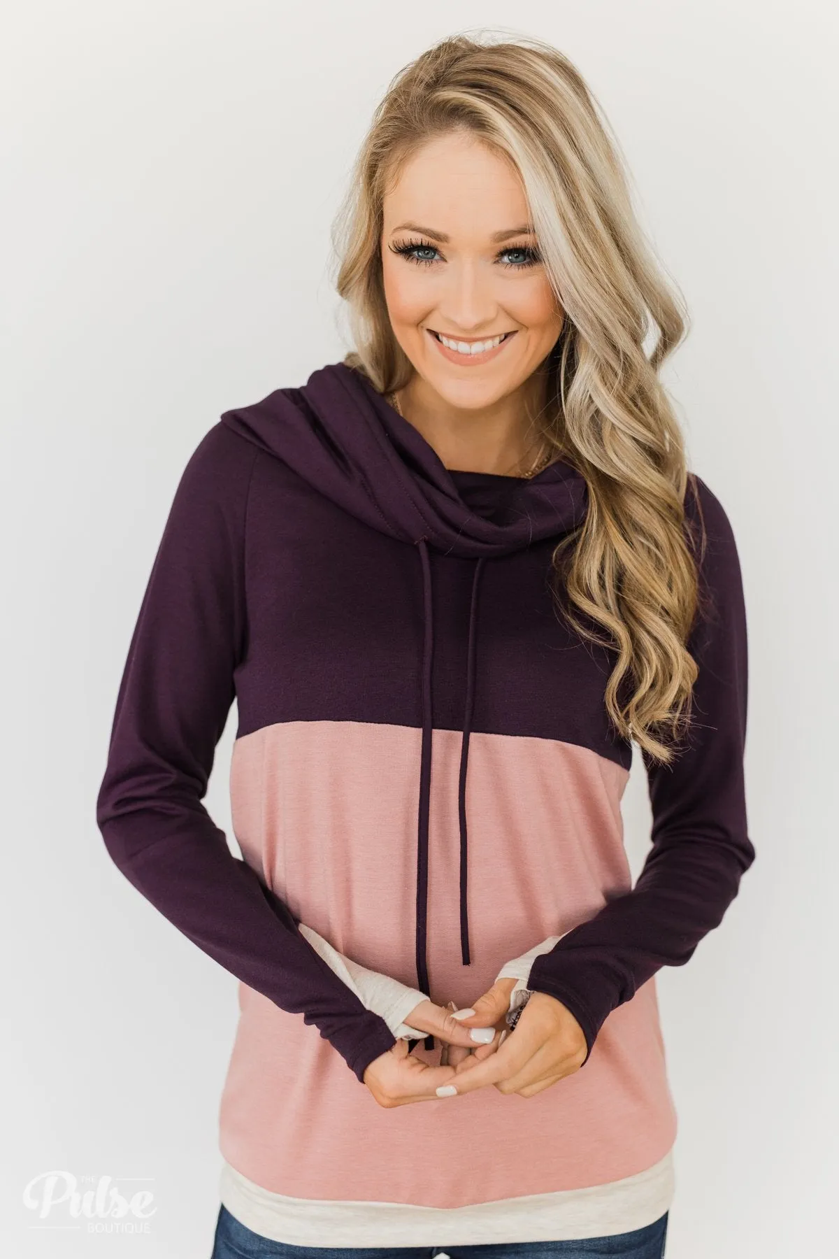 Color Block Cowl Neck- Purple & Blush