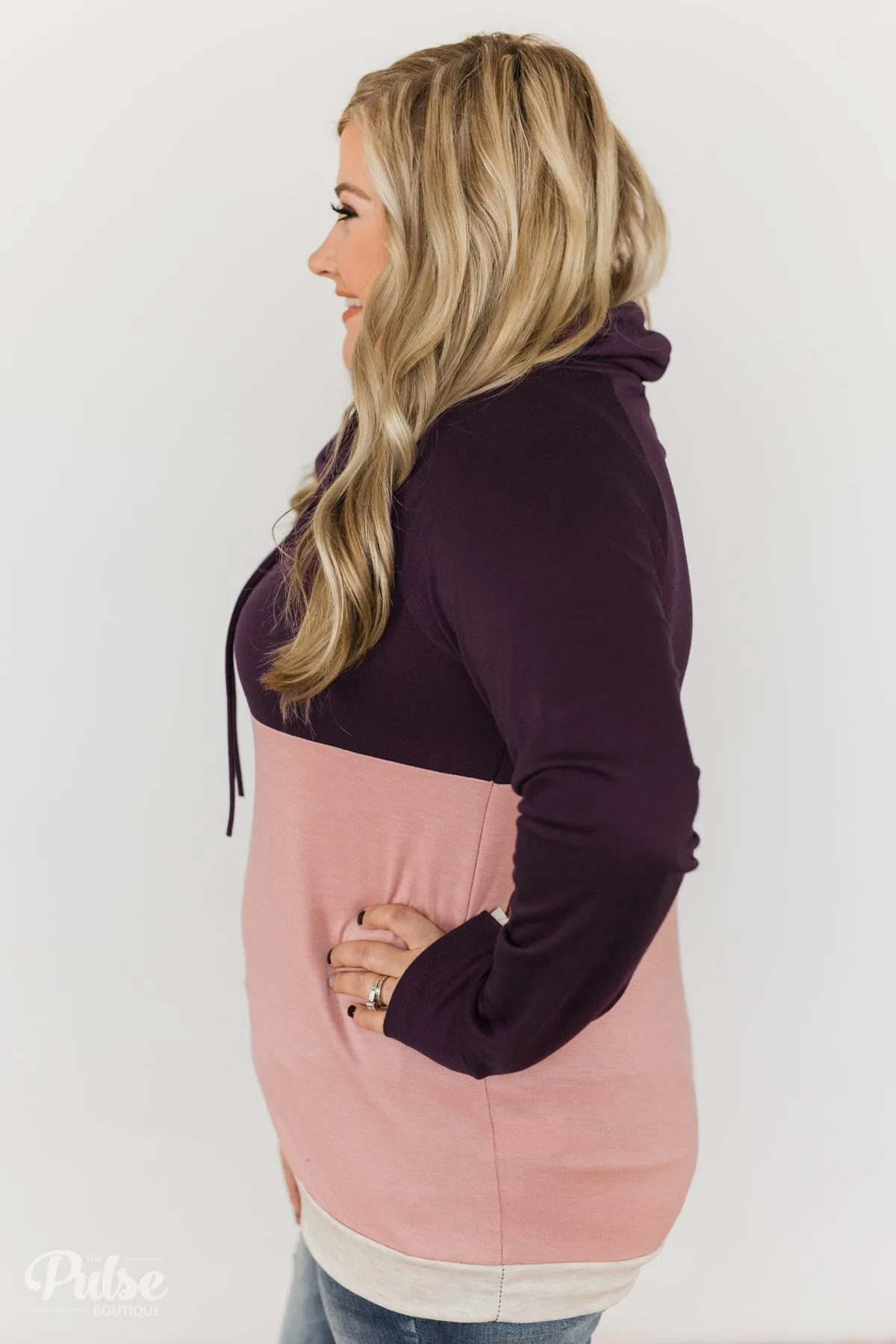 Color Block Cowl Neck- Purple & Blush