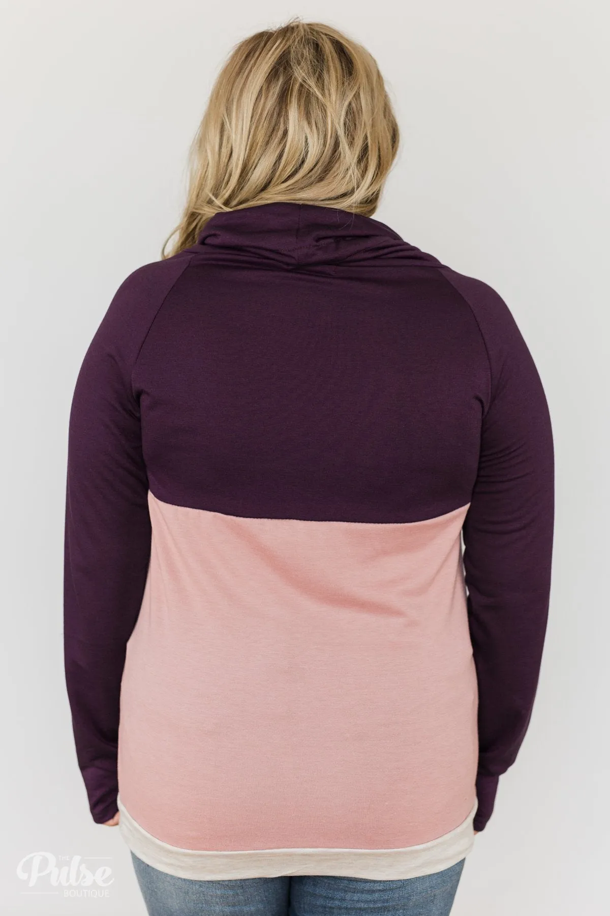 Color Block Cowl Neck- Purple & Blush