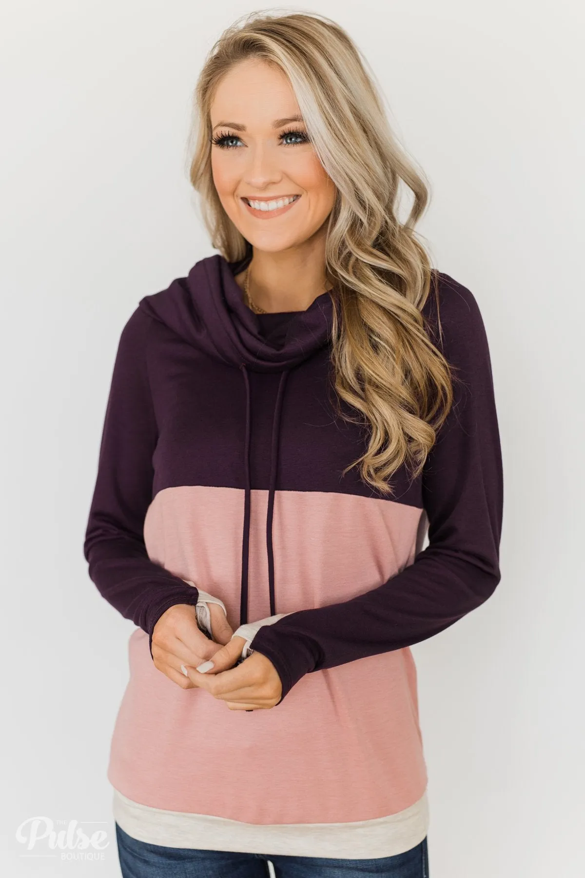 Color Block Cowl Neck- Purple & Blush