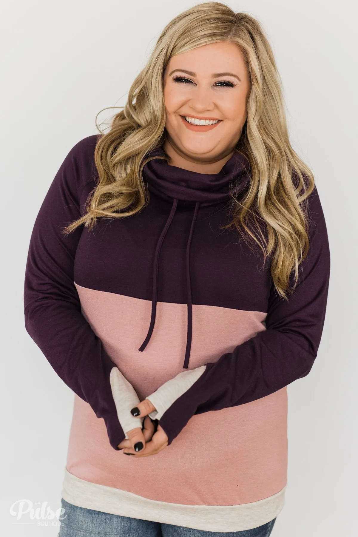 Color Block Cowl Neck- Purple & Blush