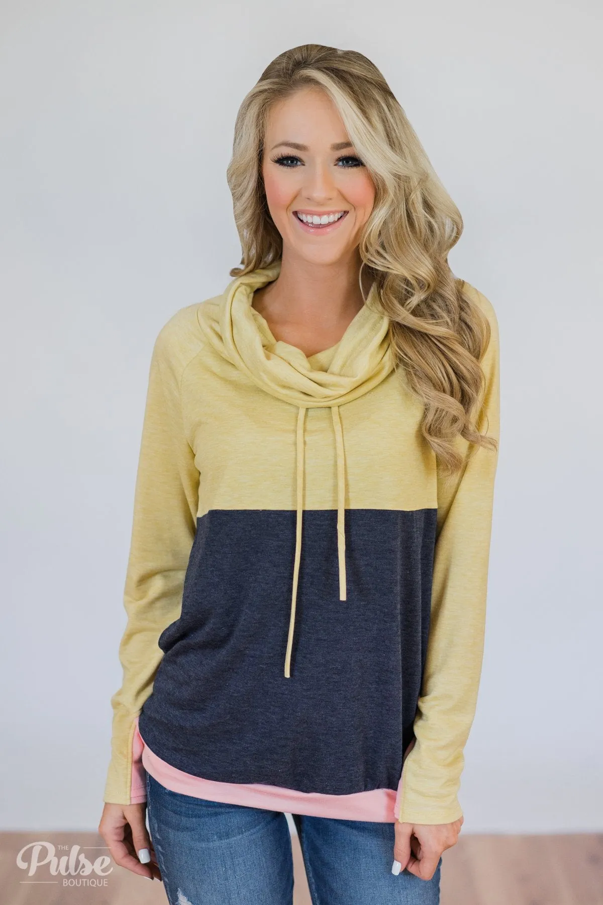 Color Block Cowl Neck- Yellow & Navy