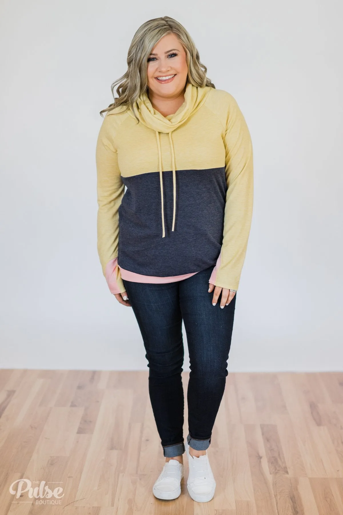 Color Block Cowl Neck- Yellow & Navy