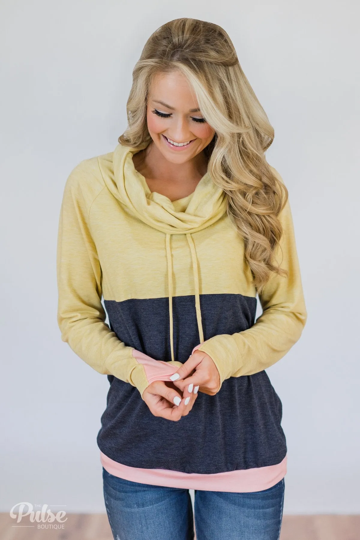 Color Block Cowl Neck- Yellow & Navy