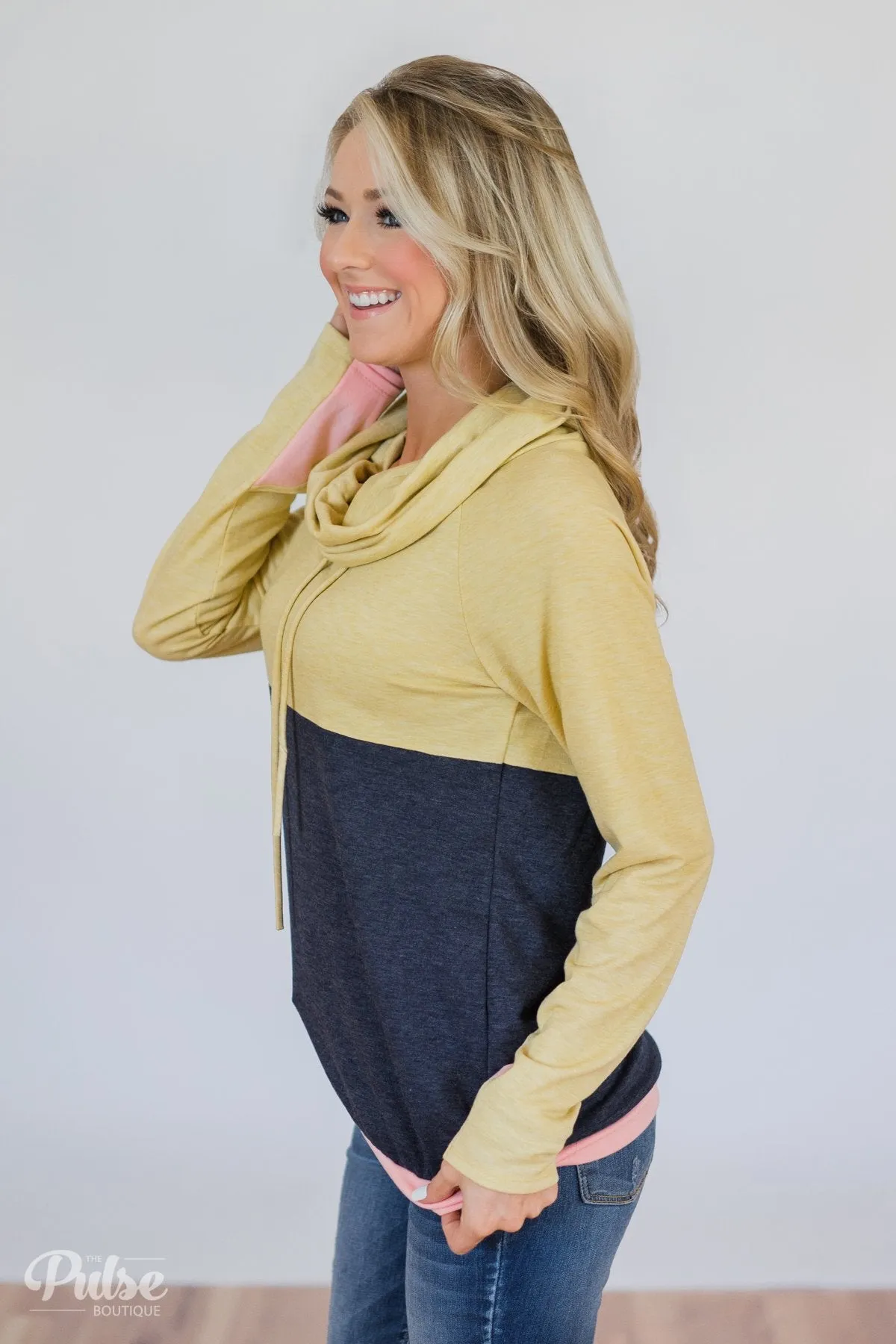 Color Block Cowl Neck- Yellow & Navy