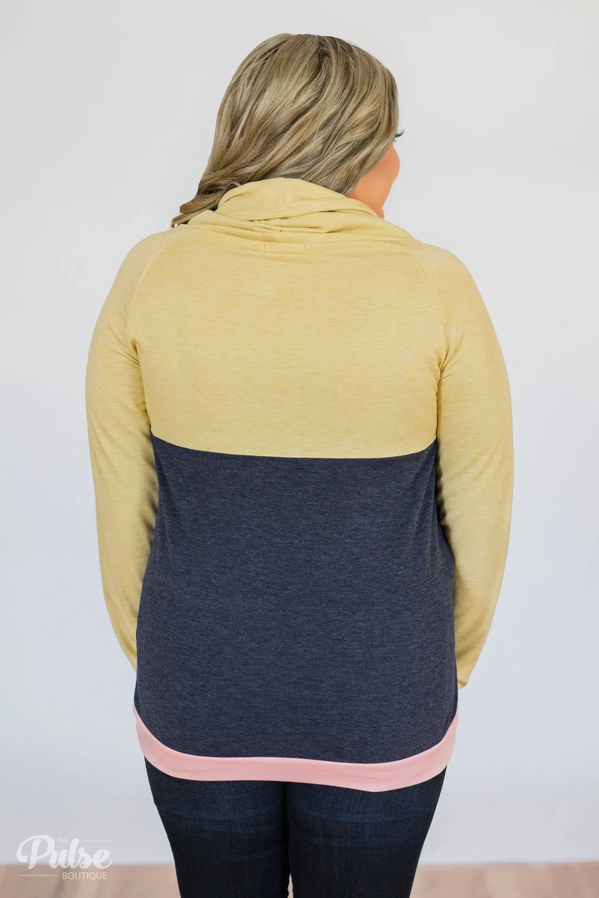 Color Block Cowl Neck- Yellow & Navy