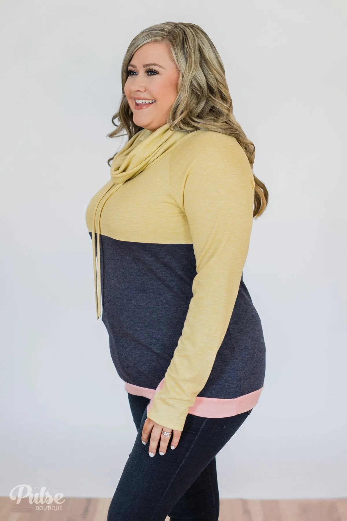 Color Block Cowl Neck- Yellow & Navy