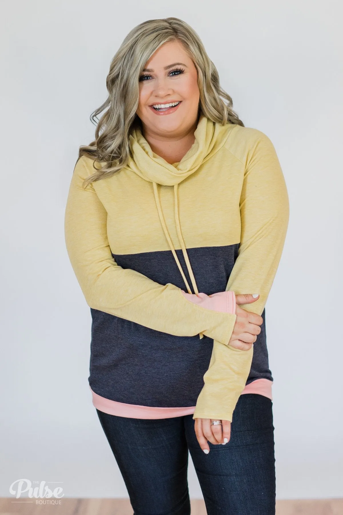 Color Block Cowl Neck- Yellow & Navy