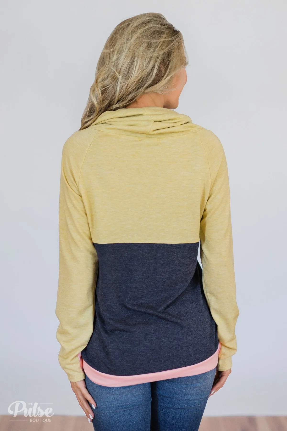 Color Block Cowl Neck- Yellow & Navy