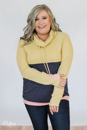 Color Block Cowl Neck- Yellow & Navy