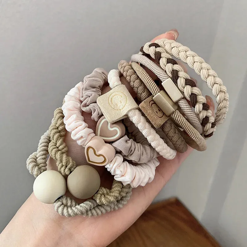Colorful Elastic Hair Scrunchies with Heart Bead - Hair Accessories for Girls, Kids, and Women