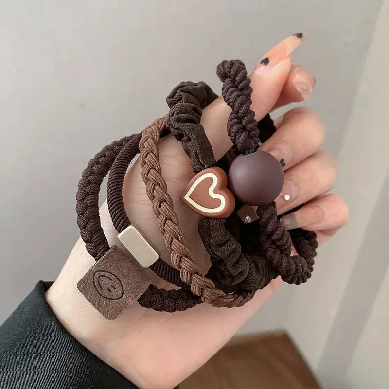Colorful Elastic Hair Scrunchies with Heart Bead - Hair Accessories for Girls, Kids, and Women