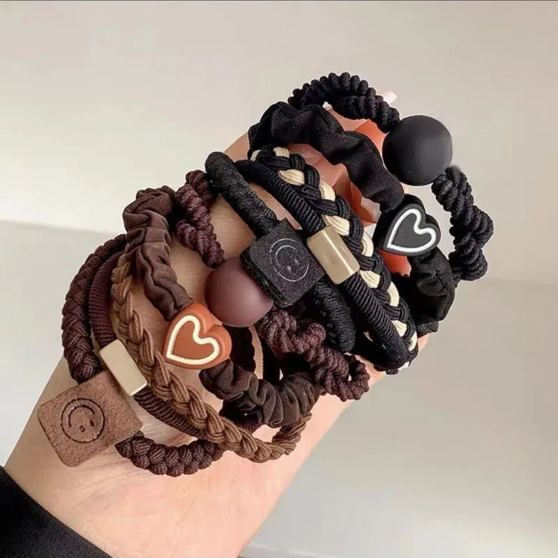 Colorful Elastic Hair Scrunchies with Heart Bead - Hair Accessories for Girls, Kids, and Women