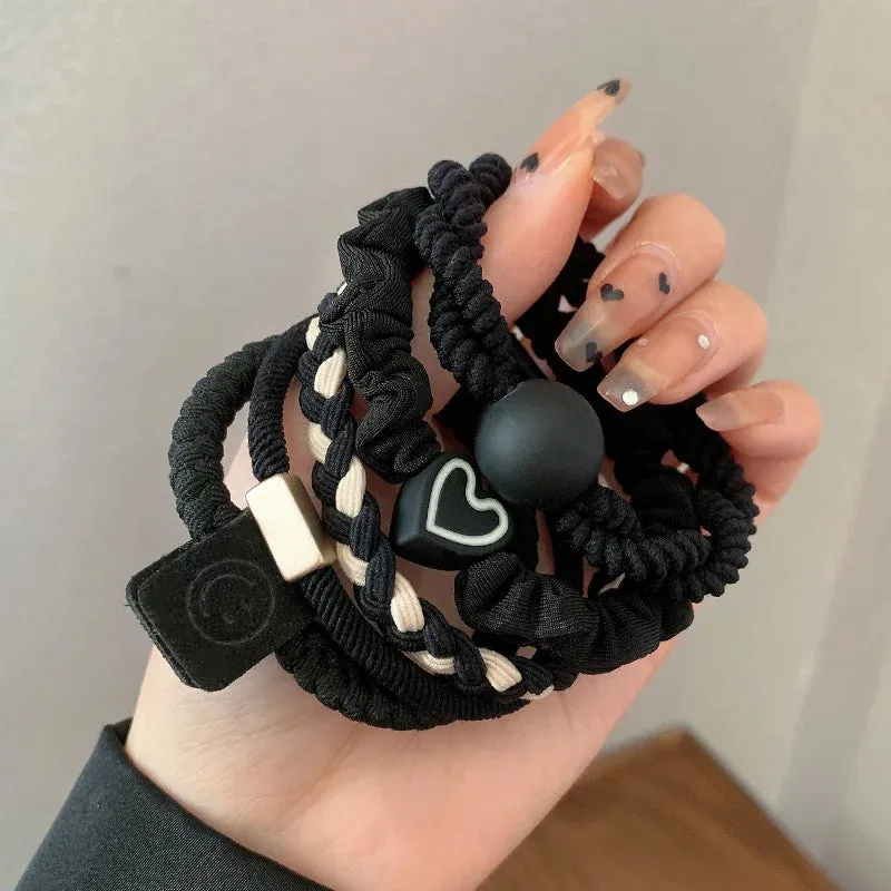 Colorful Elastic Hair Scrunchies with Heart Bead - Hair Accessories for Girls, Kids, and Women