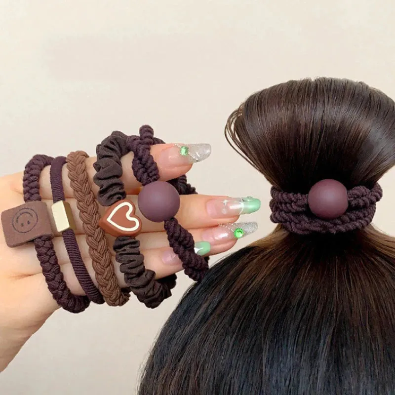 Colorful Elastic Hair Scrunchies with Heart Bead - Hair Accessories for Girls, Kids, and Women