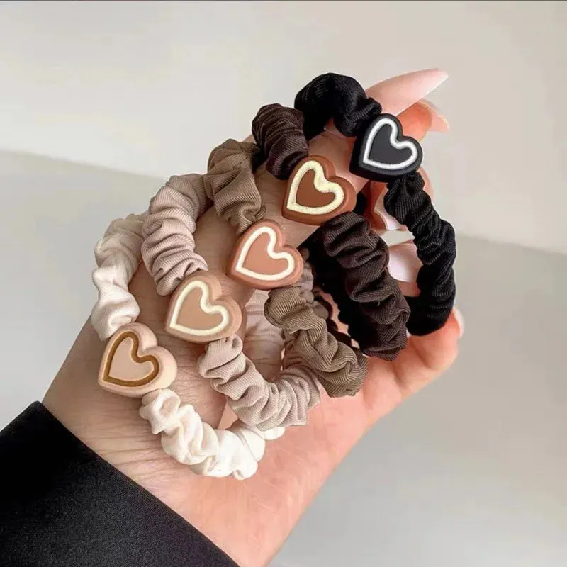 Colorful Elastic Hair Scrunchies with Heart Bead - Hair Accessories for Girls, Kids, and Women