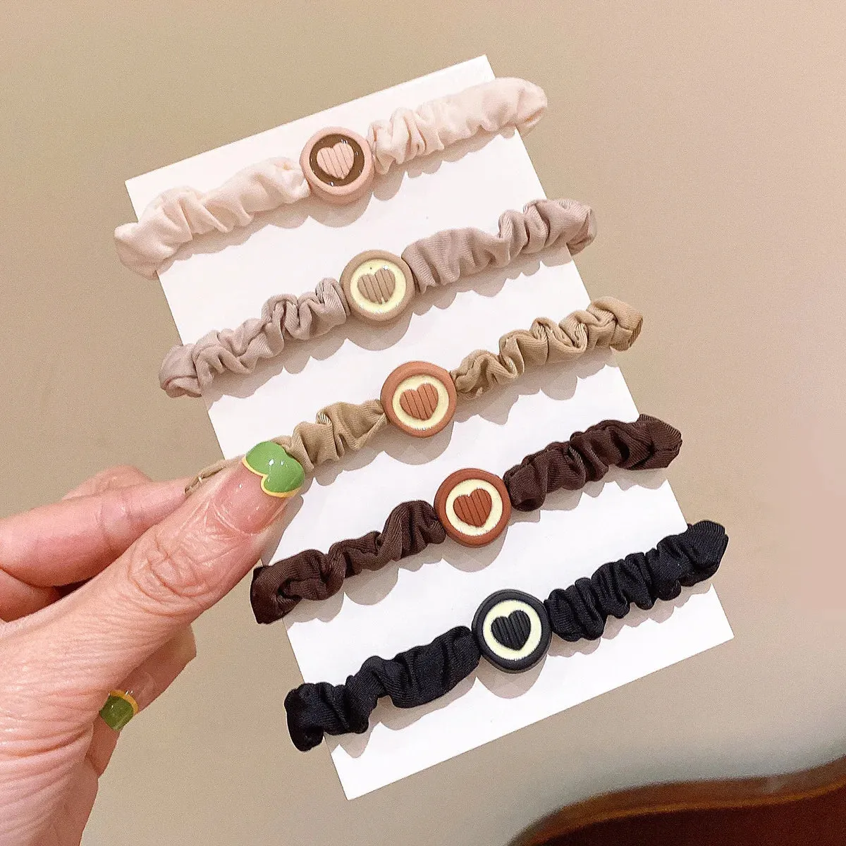 Colorful Elastic Hair Scrunchies with Heart Bead - Hair Accessories for Girls, Kids, and Women
