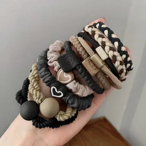 Colorful Elastic Hair Scrunchies with Heart Bead - Hair Accessories for Girls, Kids, and Women