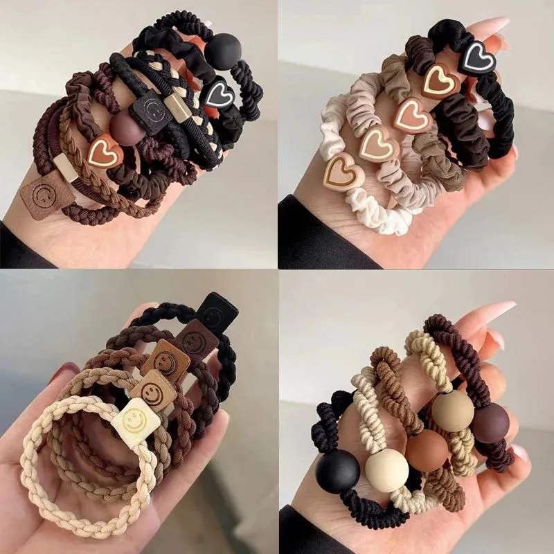 Colorful Elastic Hair Scrunchies with Heart Bead - Hair Accessories for Girls, Kids, and Women