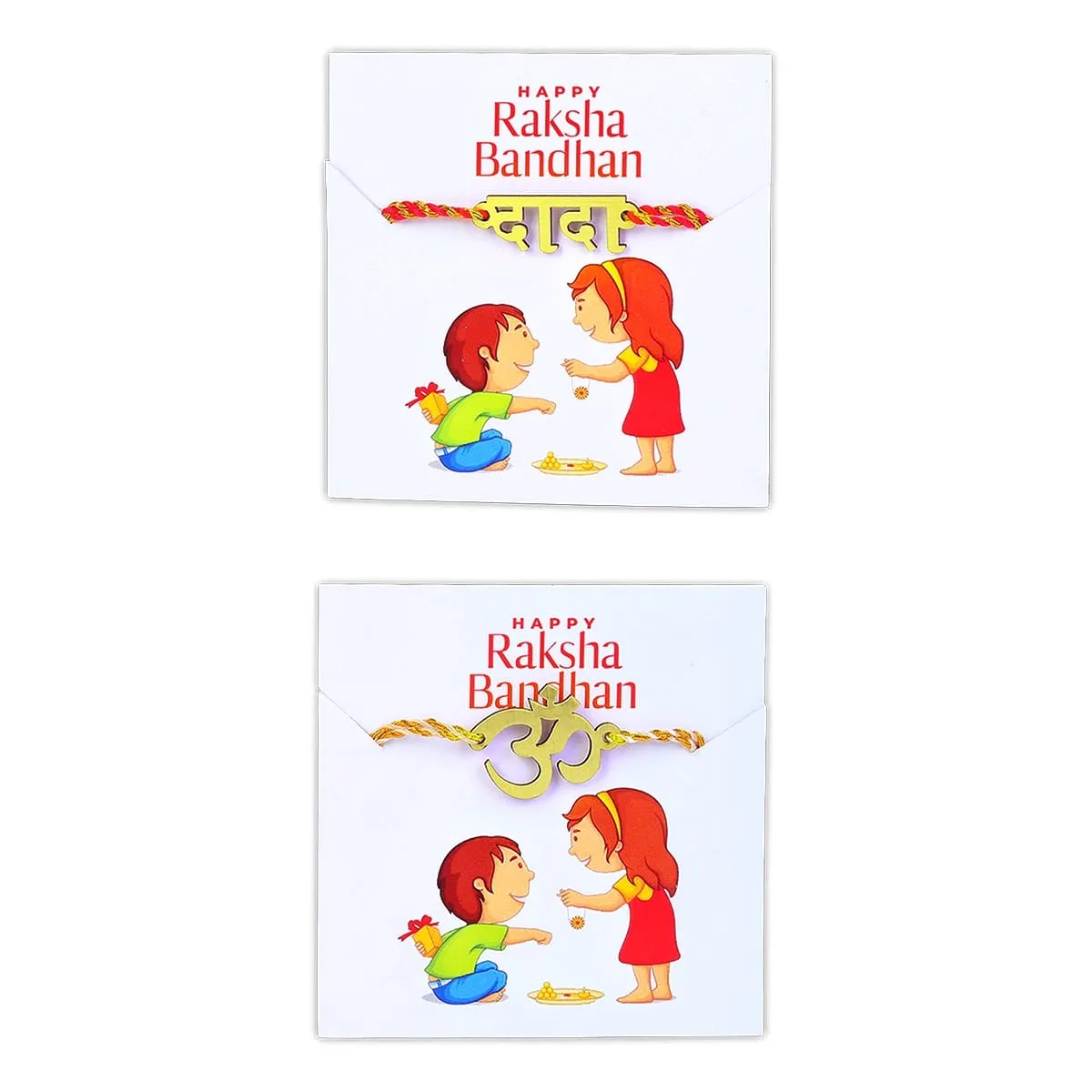 COMBO of 2 Rakhi Designs With Religious OM Pattern/DADA as Bhaiya Multicoloured Mauli Raksha-sutra