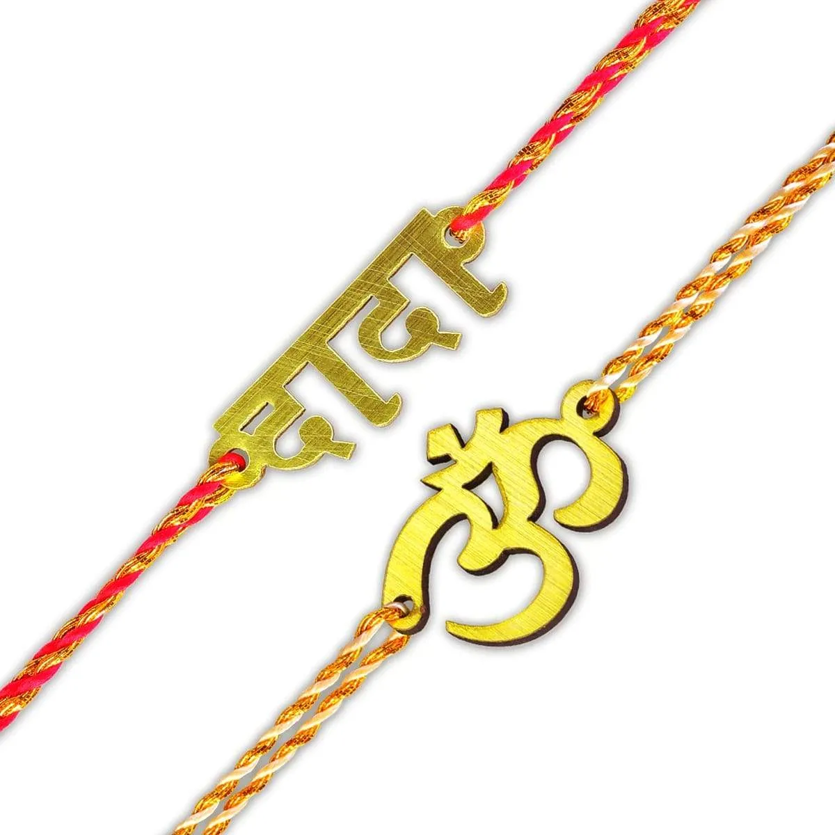 COMBO of 2 Rakhi Designs With Religious OM Pattern/DADA as Bhaiya Multicoloured Mauli Raksha-sutra