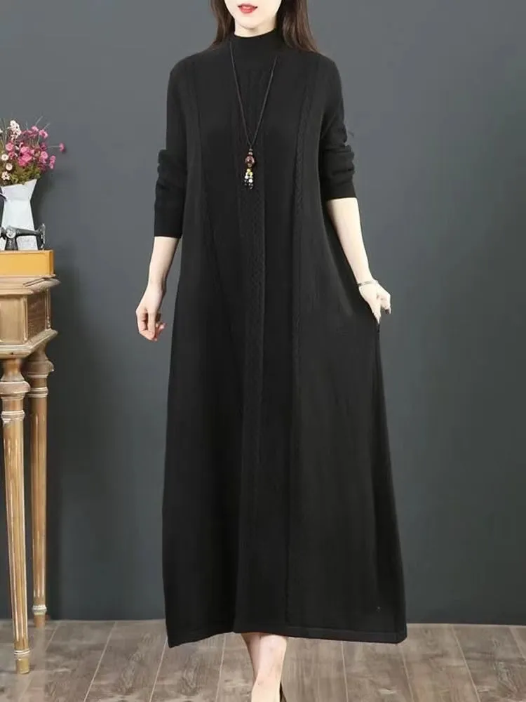 Comfy green Sweater weather DIY o neck Rough edge Mujer knit dresses