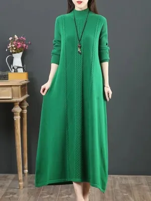 Comfy green Sweater weather DIY o neck Rough edge Mujer knit dresses