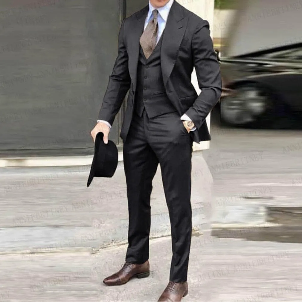 ContiNent 33 Classic Men Suit Blazer Jacket Pants Vest 3 Pieces Tuxedo Peak Lapel Groomsmen Wedding Suits Set Fashion Men Business