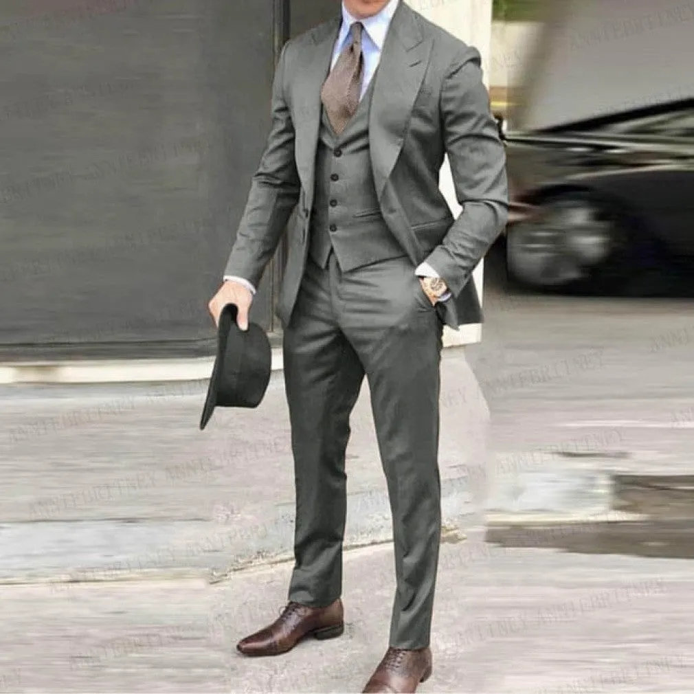 ContiNent 33 Classic Men Suit Blazer Jacket Pants Vest 3 Pieces Tuxedo Peak Lapel Groomsmen Wedding Suits Set Fashion Men Business