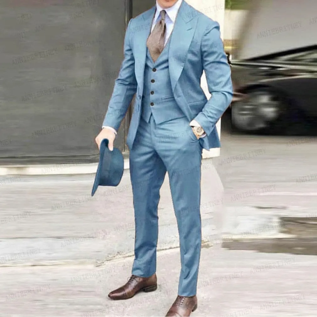 ContiNent 33 Classic Men Suit Blazer Jacket Pants Vest 3 Pieces Tuxedo Peak Lapel Groomsmen Wedding Suits Set Fashion Men Business