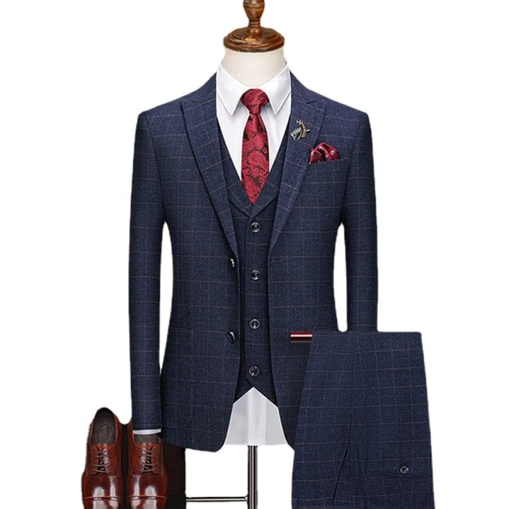 ContiNent 33 ( Jacket   Vest   Pants ) Boutique Fashion Lattice Formal Business Men's Suit Groom Wedding Dress Show Party Show Prom Male Suit