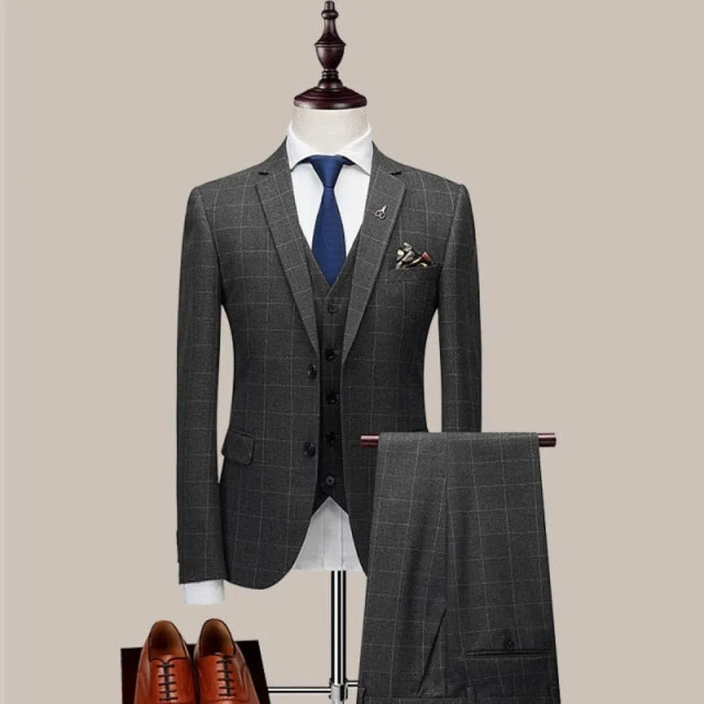 ContiNent 33 ( Jacket   Vest   Pants ) Boutique Fashion Lattice Formal Business Men's Suit Groom Wedding Dress Show Party Show Prom Male Suit