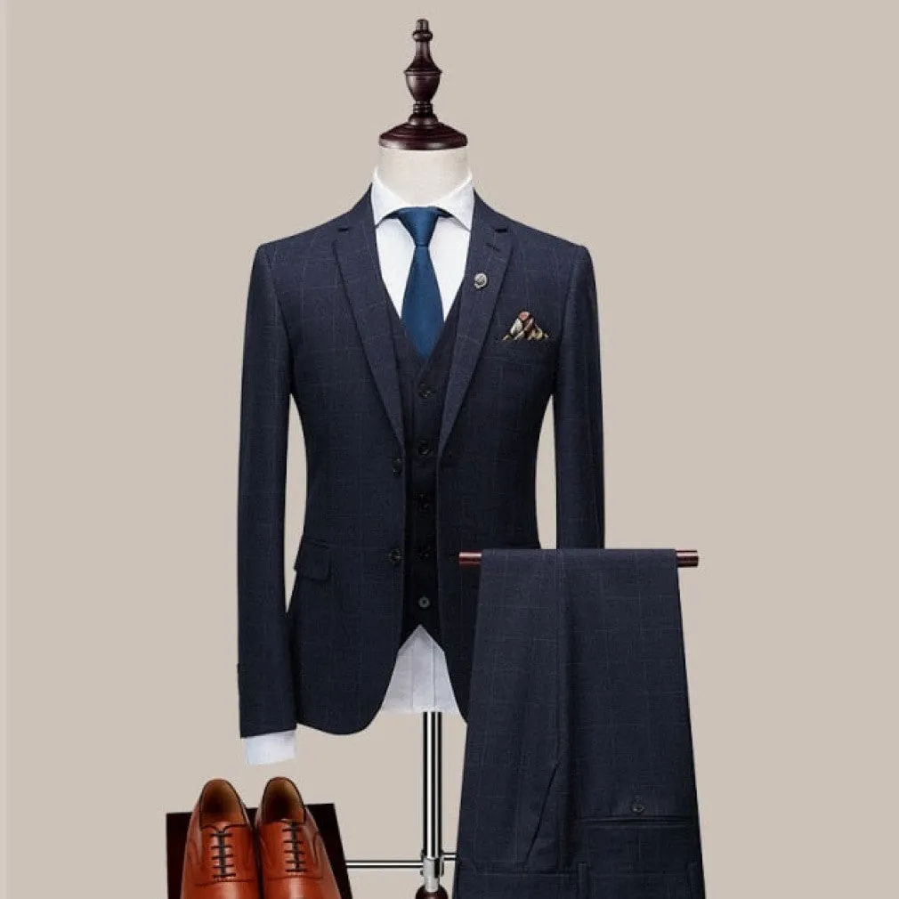 ContiNent 33 ( Jacket   Vest   Pants ) Boutique Fashion Lattice Formal Business Men's Suit Groom Wedding Dress Show Party Show Prom Male Suit