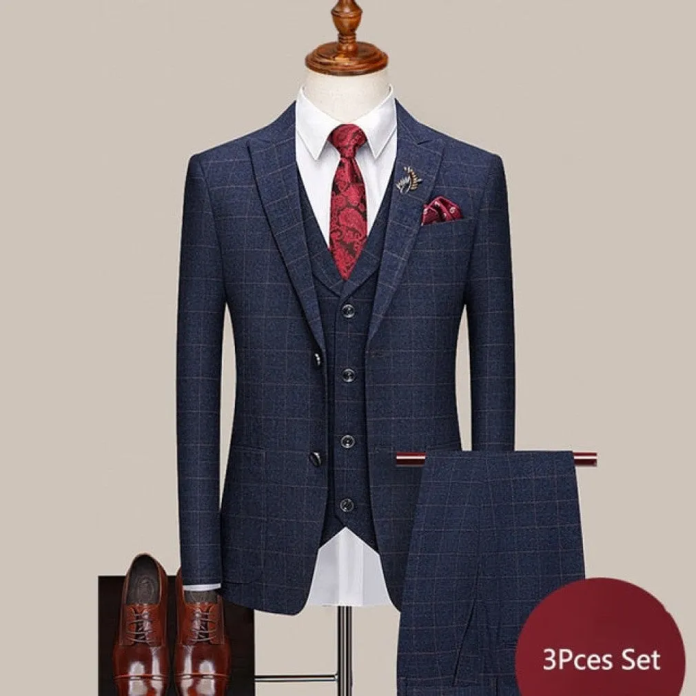 ContiNent 33 ( Jacket   Vest   Pants ) Boutique Fashion Lattice Formal Business Men's Suit Groom Wedding Dress Show Party Show Prom Male Suit
