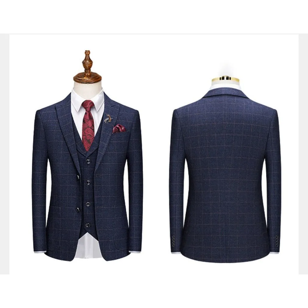 ContiNent 33 ( Jacket   Vest   Pants ) Boutique Fashion Lattice Formal Business Men's Suit Groom Wedding Dress Show Party Show Prom Male Suit