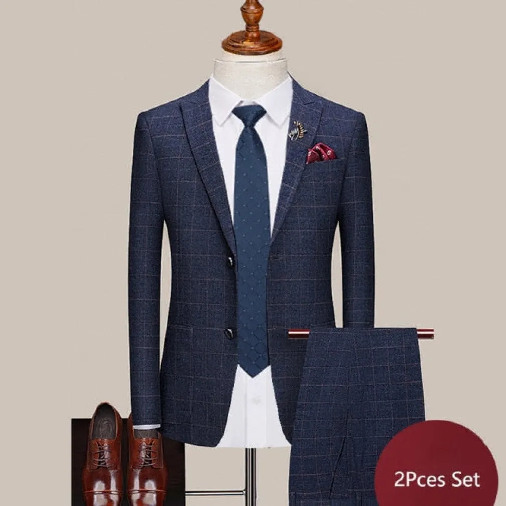 ContiNent 33 ( Jacket   Vest   Pants ) Boutique Fashion Lattice Formal Business Men's Suit Groom Wedding Dress Show Party Show Prom Male Suit