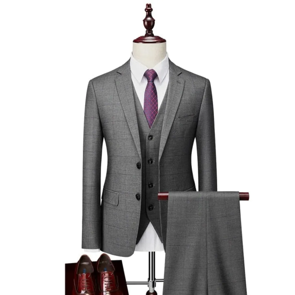 ContiNent 33 ( Jacket   Vest   Pants ) Boutique Fashion Lattice Formal Business Men's Suit Groom Wedding Dress Show Party Show Prom Male Suit