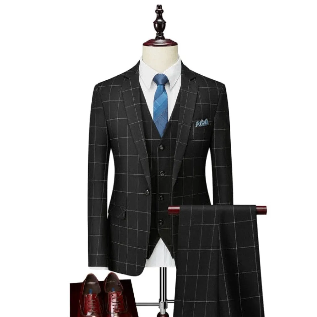 ContiNent 33 ( Jacket   Vest   Pants ) Boutique Fashion Lattice Formal Business Men's Suit Groom Wedding Dress Show Party Show Prom Male Suit