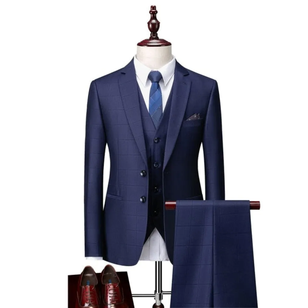 ContiNent 33 ( Jacket   Vest   Pants ) Boutique Fashion Lattice Formal Business Men's Suit Groom Wedding Dress Show Party Show Prom Male Suit