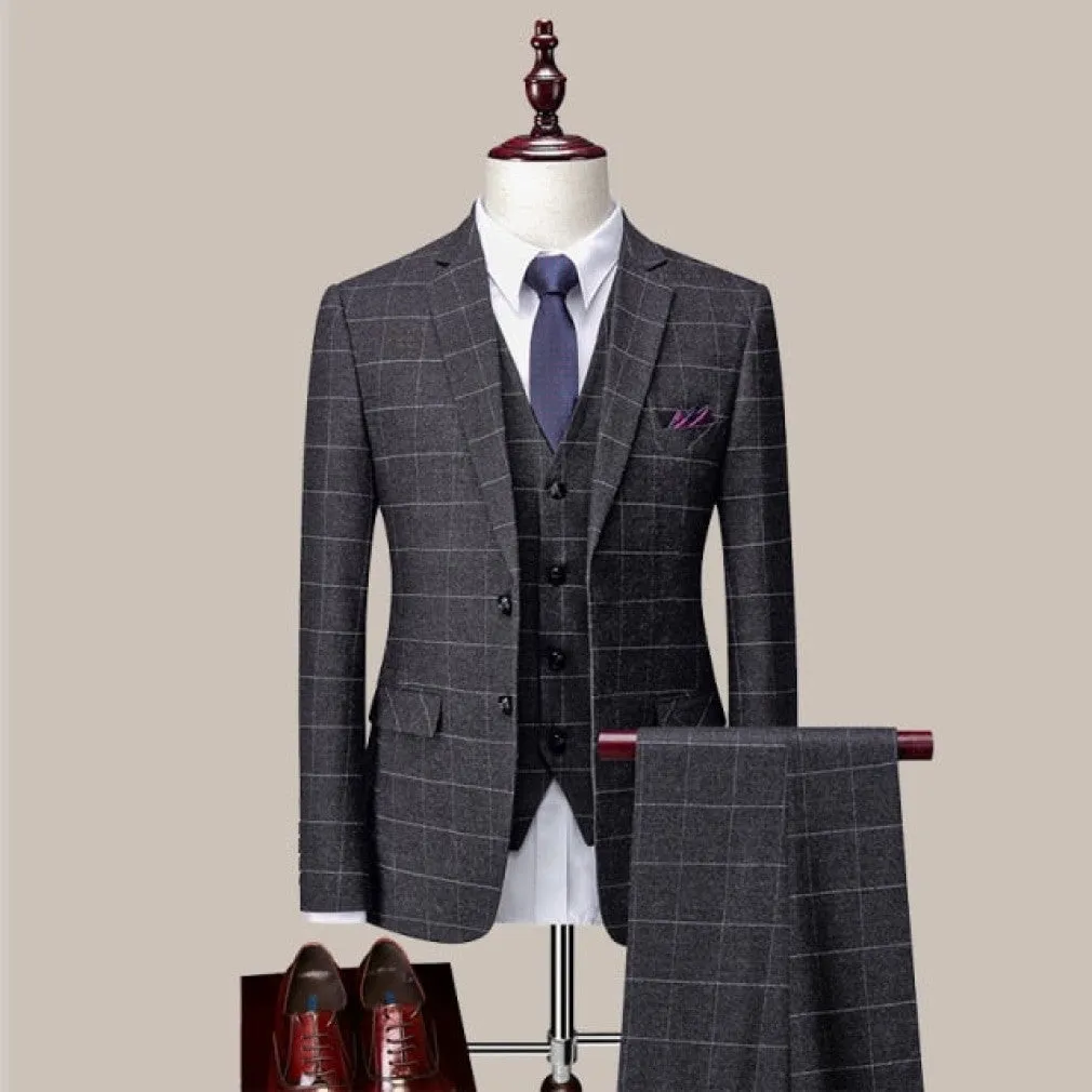 ContiNent 33 ( Jacket   Vest   Pants ) Boutique Fashion Lattice Formal Business Men's Suit Groom Wedding Dress Show Party Show Prom Male Suit