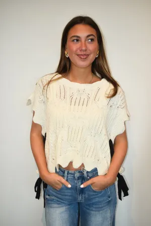 Contrast Tie Cable Knit Sweater